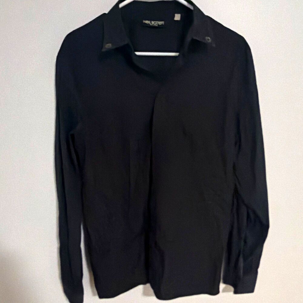 Neil Barrett Men's Black Slim Fit Cotton Dress Shirt Hidden Buttons L 42” chest